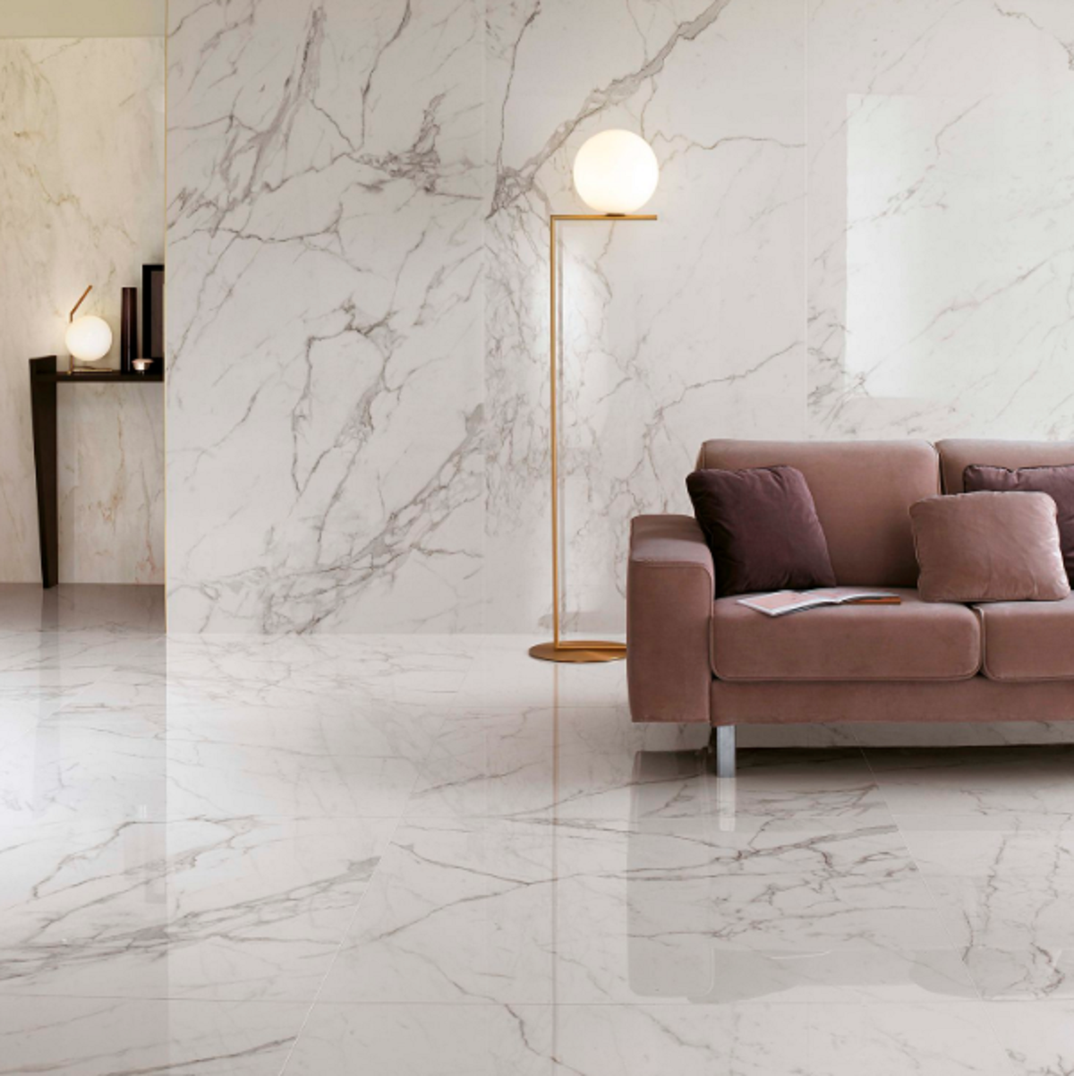 Sala feita em porcelanato
